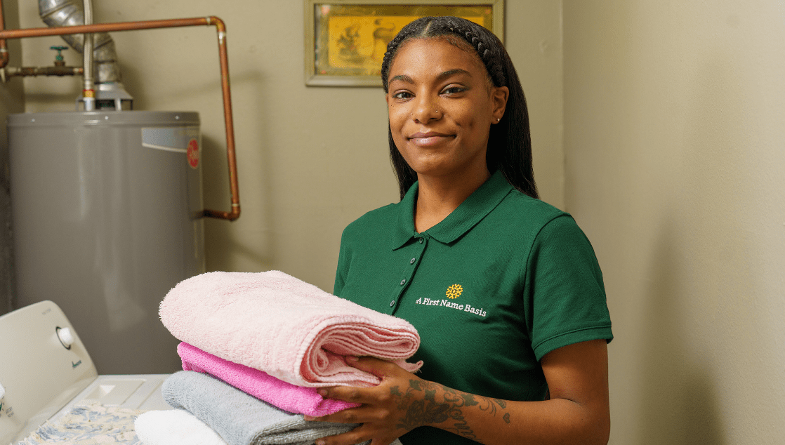 Caregiver with towels