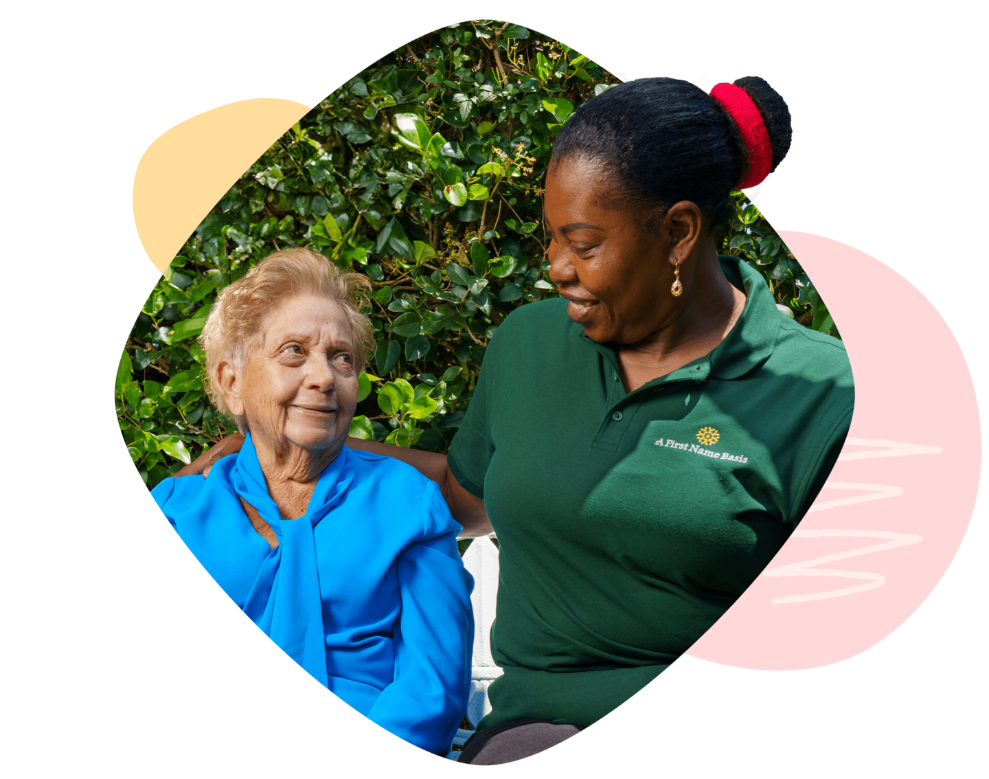 Woman and senior lady in conversation.